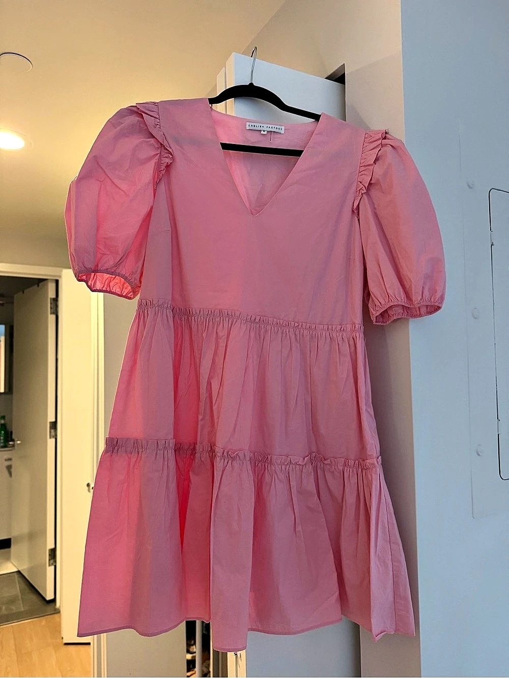 English Factory Pink Puff Sleeve Mini Dress Like New